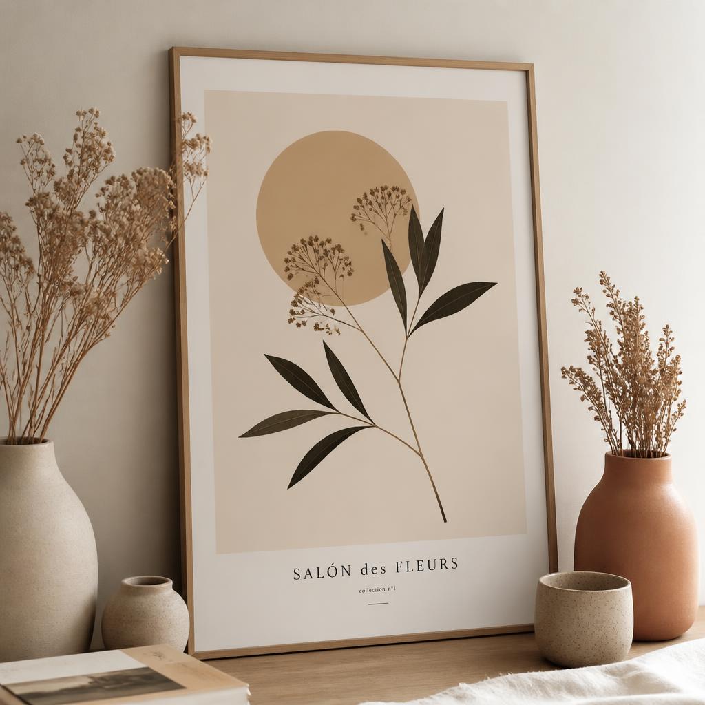 Trükise näidis: minimalistlik botaaniline plakat raamiga